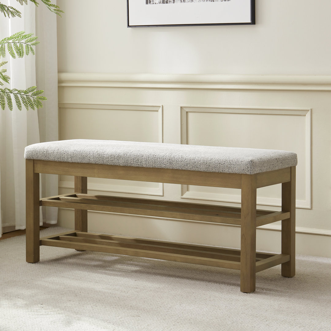 Upholstered Storage Bench with Double-Tier Shoe Rack